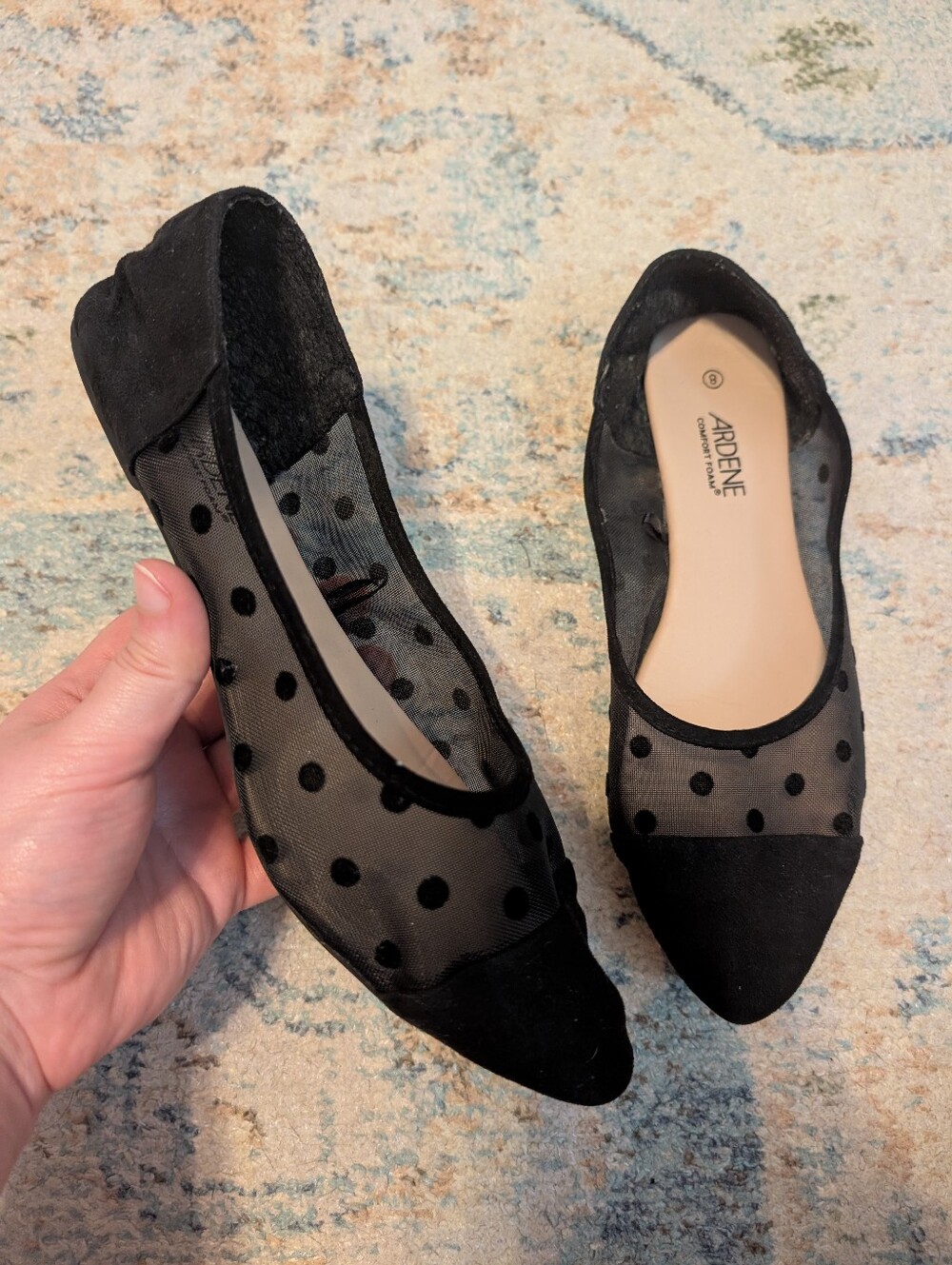 Coquette Black Polka Dot Mesh Ballet Flats - Size USA 8 🖤